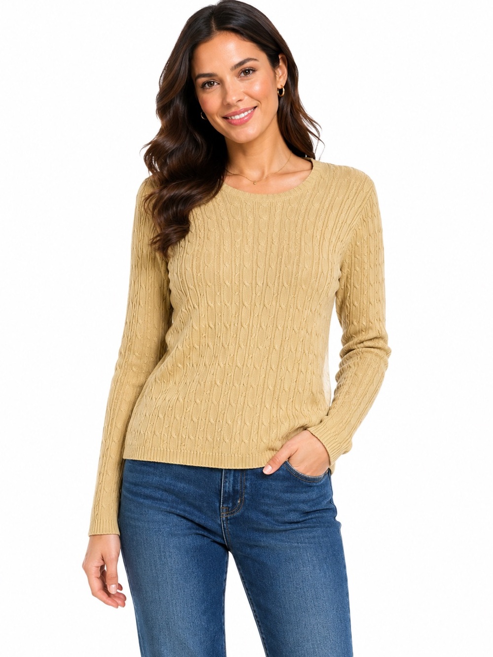Talbots Vintage 90’s 100% Cotton Cable Knit Crewneck Neutral Tan Sweater Size XL